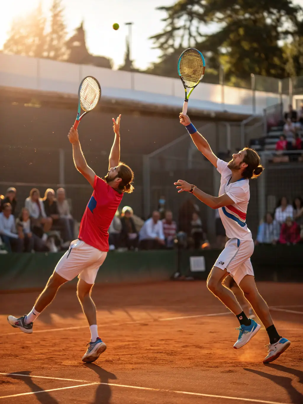 A focused image of adult players engaged in an intermediate-level coaching session, showcasing technique refinement and strategic gameplay on the tennis court.