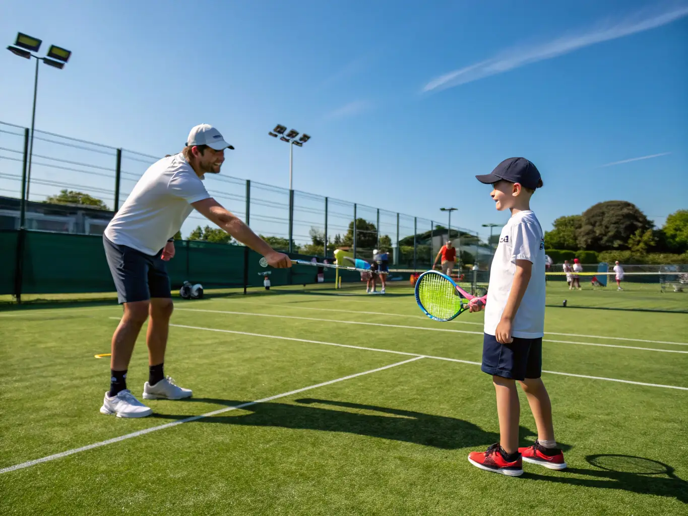 A coach providing personalized instruction to a player on the court, demonstrating TCFD's commitment to individual skill development and improvement.